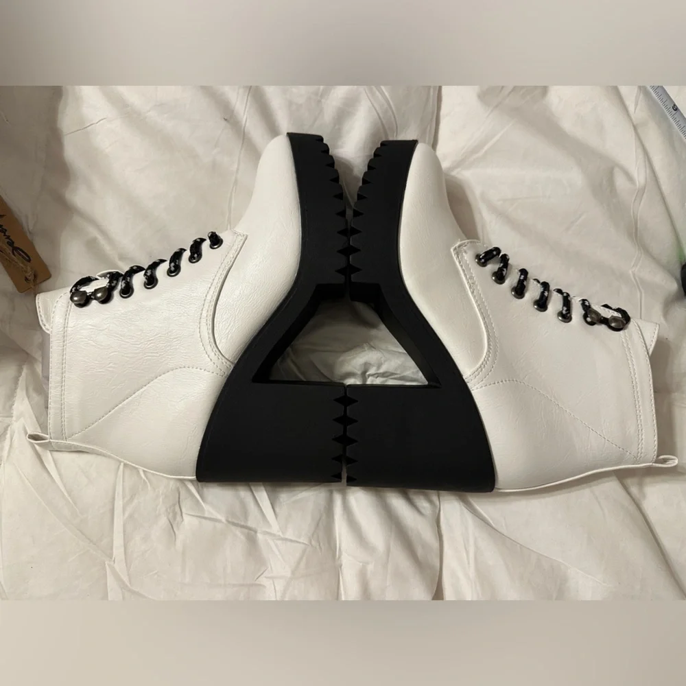 Seven7 White and Black Lug Heel Ankle Boots
